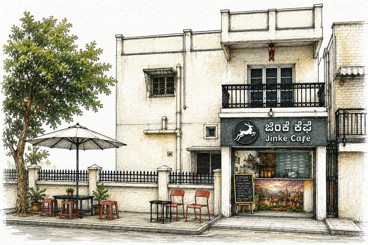 Jinke Cafe Storefront Scene Wide View